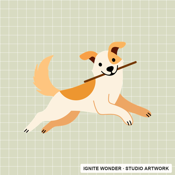 Flat Ignite Wonder jumping-dog illustration available inside Studio