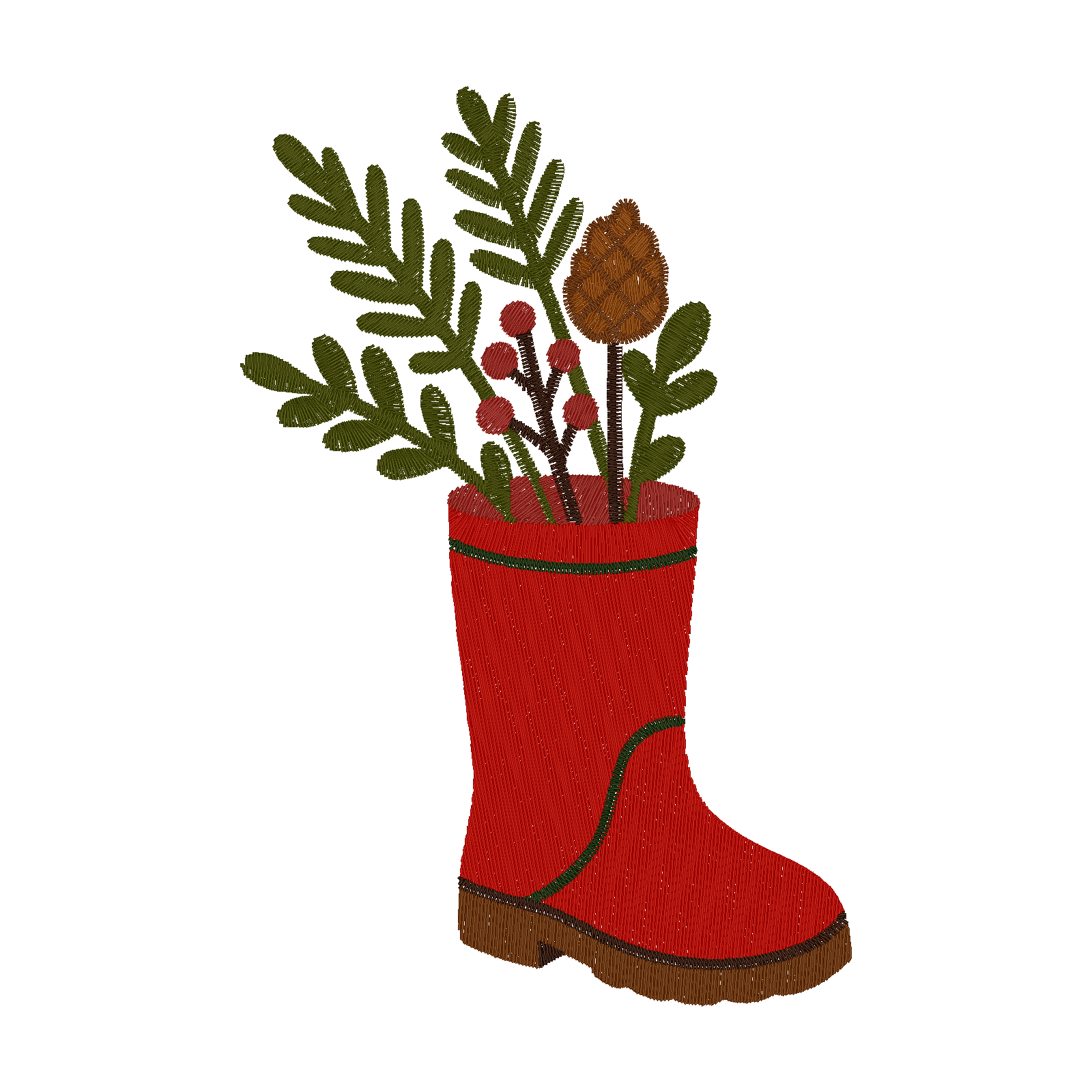Evergreen Boot Bouquet digital stitch preview