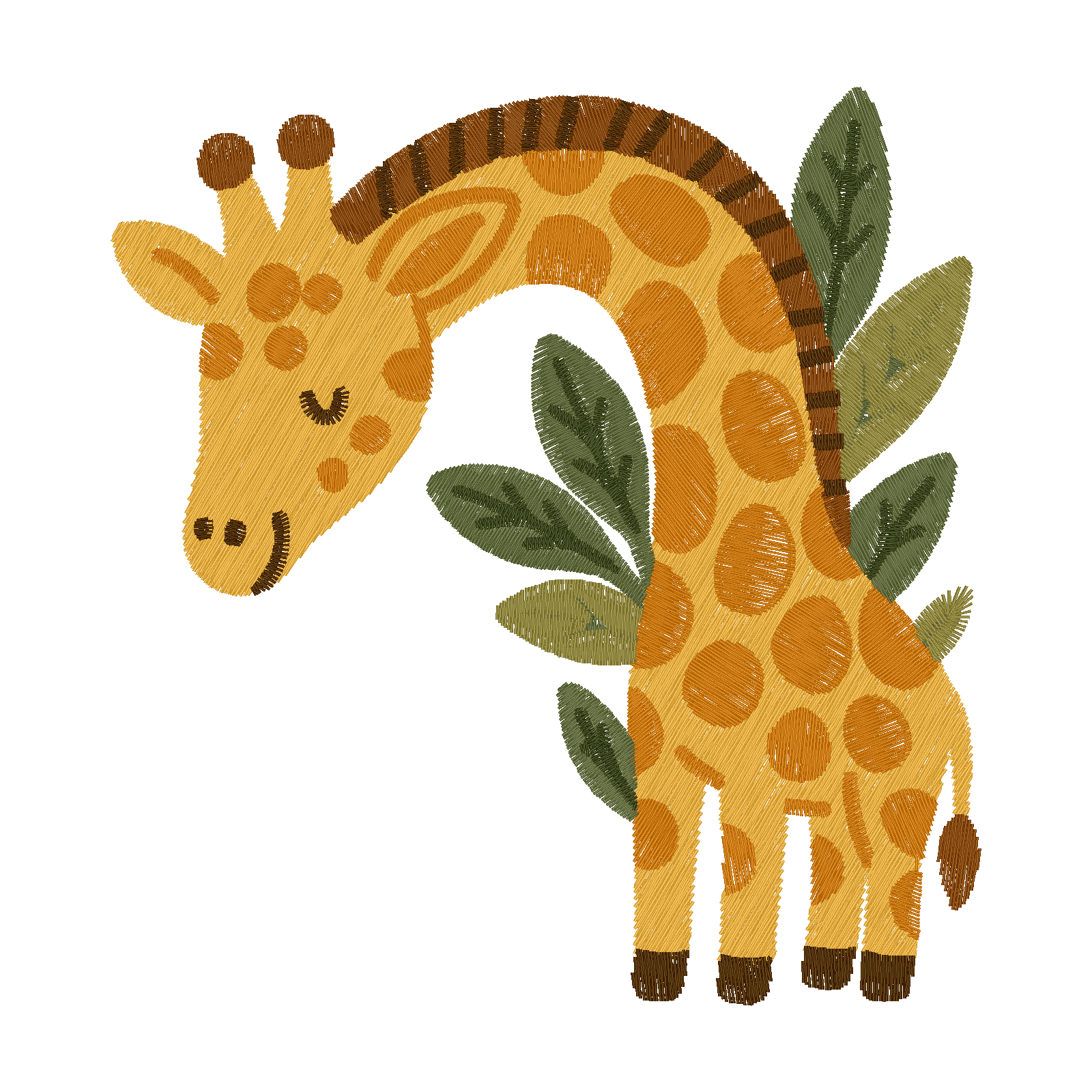 Giraffe with Leaves digital stitch preview