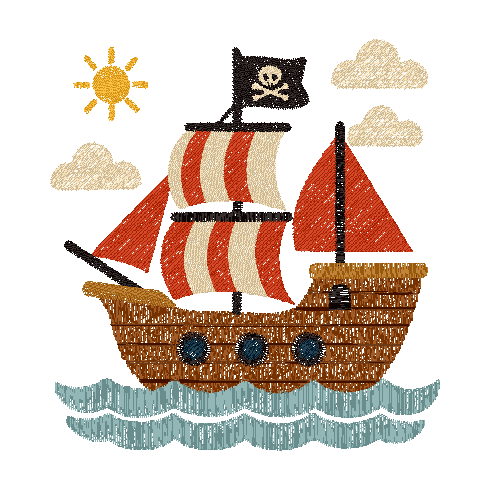 Pirate Ship digital stitch preview
