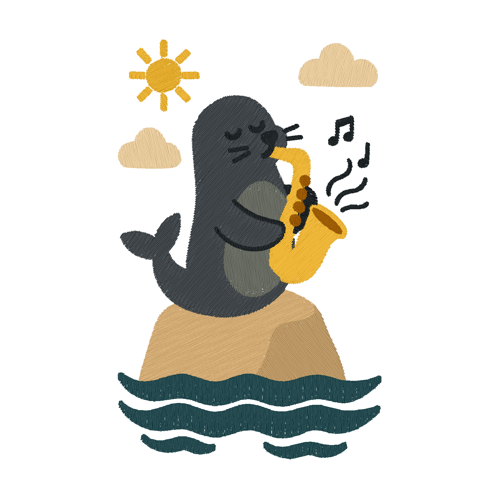 Saxophone Seal digital stitch preview