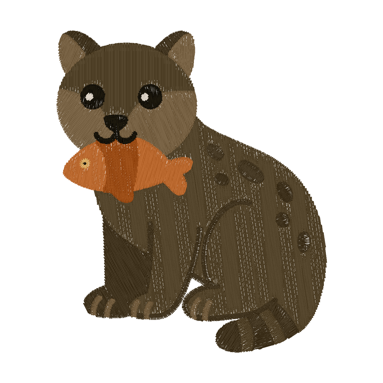 Wild Cat with Fish digital stitch preview
